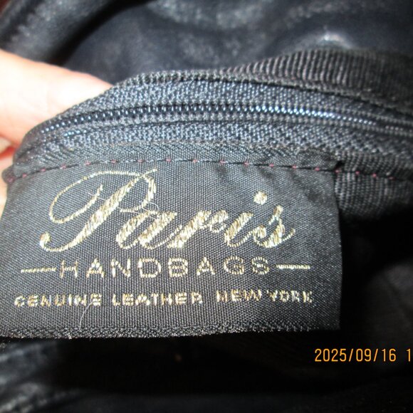 Navy Blue Leather Bucket Drawstring Crossbody Purse by Paris Handbags - Picture 5 of 6